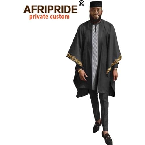 African Mens Clothing Agbada Outfit Kaftan Wear White 4 Pieces for Man Long Sleeves Shirt Ankara Pant and Hat AFRIPRIDE A2016020