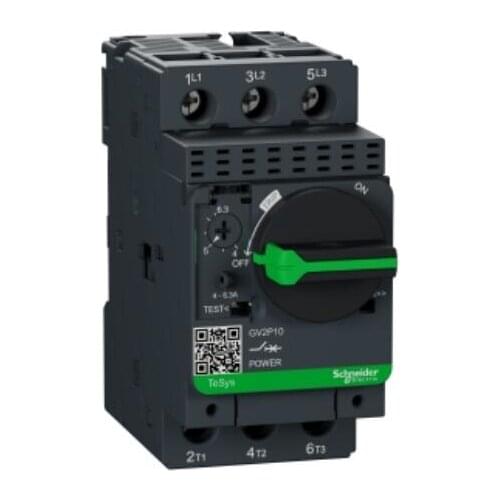 GV2-P10 GV2P10 Motor circuit breaker, TeSys GV2, 3P, 4-6.3 A, thermal magnetic, screw clamp terminals