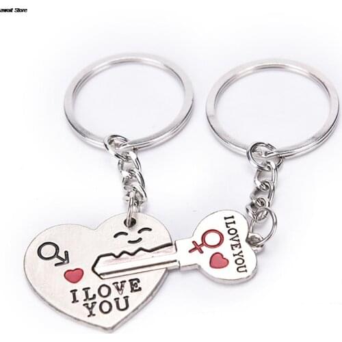 1 Pair Couple I LOVE YOU Letter Keychain Heart Car Key Ring Silvery Lovers Love Auto Key Chain Souvenirs Valentines Day