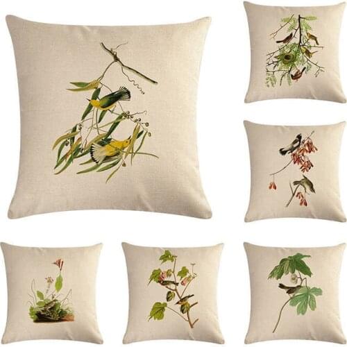 Birds Pillow Case Linen Cushion Sofa Car Cushion Cover Home Decoration Sofa Green Leaf PillowCase 45x45cm