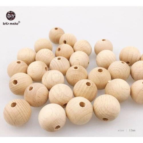 Lets make Beech Wooden Teether Natural Beads Round Necklace 12mm 500pcs Can Chew Unfinished DIY Bracelet Teething Baby Teether