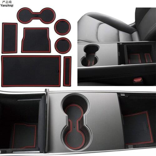 For Tesla Model 3 2017 2018 2019 rubber mat door mat anti-slip Cup pad Interior decoration accessory styling Gate slot pad