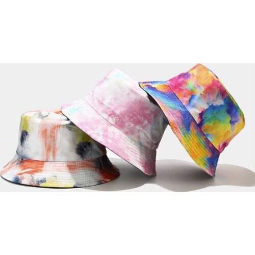 Double-sided Wearing Cap Visor Rainbow Color Bucket Hat Men And Women Cotton Flat Sun Hat Reversible Sun Tie Dye Fisherman Hat
