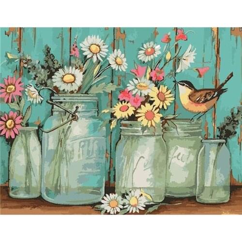 GATYZTORY 50x65cm Frame Painting By Numbers Flower In Vase Wall Art Picture Canvas By Numbers Handpainted For Home Decors Gift