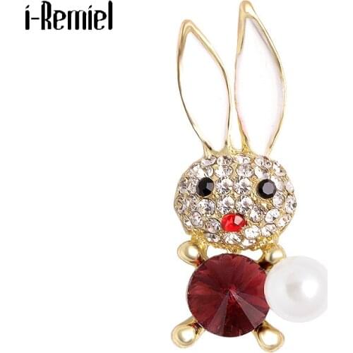 Cartoon Rabbit Bunny Ears Beautiful Brooch Pin Pearl Enamel Pins Crystal Rhinestone Jewelry for Women Girls Hat Accessories Gift