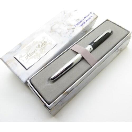 Wings Marble R97 Bright Black Chrome Roller Pen | İsme Special Pen | Gift Pen