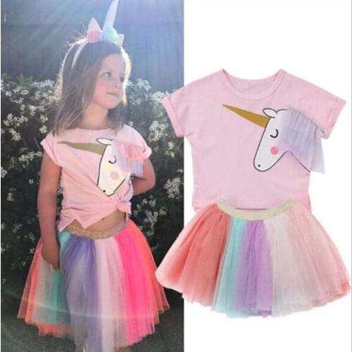 Summer baby girl dress 1-6T kids mesh gauze pink dress baby girl unicorn dress short sleeve fashionable beautiful girls outwear