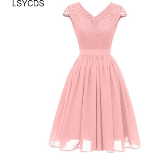 LSYCDS Luxury Retro Women Dress 50s 60s V Neck Short Sleeve Knee Length Slim Lace Dress Casual Party Women Vintage Dresses