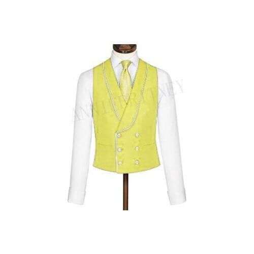 Yellow Mens Vest Double Breasted Suit Vest 2019 Shawl Lapel Waistcoats Slim Fit Sleeveless Coat Tuxedo Prom Wedding Mens Vests