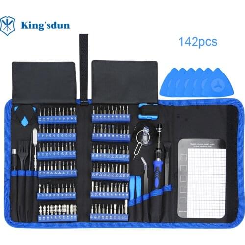 KINGSDUN 142 in 1 Screwdriver Set Portable Tool Bag Crowbar Tweezers Set Electronic Product Repair Magnetic Screwdriver Tools