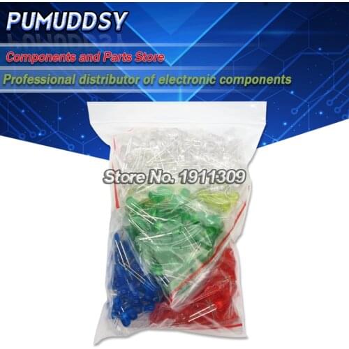500Pcs/lot 5MM LED Diode Kit Mixed Color Red Green Yellow Blue White 5value*100pcs