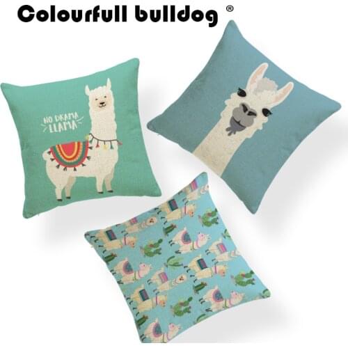 Alpaca Cactus Party Llama Cushion Animal Flower Red Pillow Case Country Love Home Lumbar Support Throw Pillow Cover 45*45 Burlap