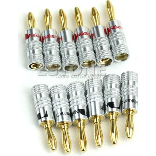 New 12x Golden Nakamichi Speaker Banana Plug Connector Adapter Connectors S08 Wholesale&DropShip