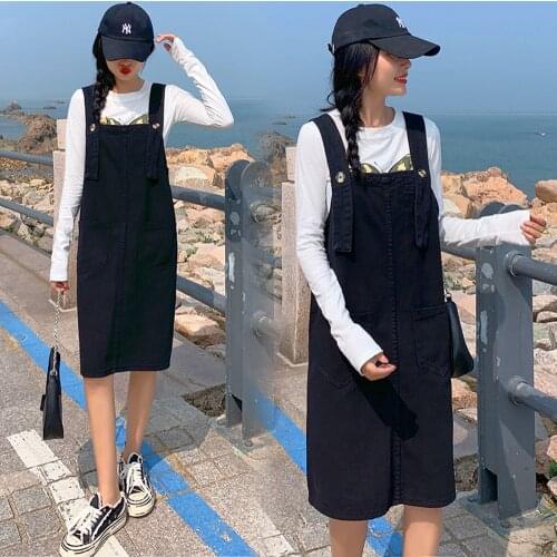 New 5XL Spring Summer Style Women Dresses Casual Solid Loose Strap Pockets Back Hem Slit Vest Jeans For Females Denim One-Piece