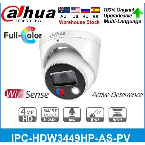 Dahua Original IP Camera 4MP Full-Color WizSense Active Deterrence IPC-HDW3449H-AS-PV Built-in mic Audio I/O Vehicle Camera