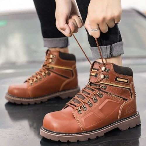 Original Working Safety Men Boots Genuine Leather Military Combat Man Boots Lacing Casual Shoes Brand Motorcycle Boots for Mens