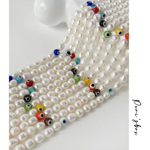 PerisBox Multi Color Eyes Baroque Pearl Chokers For Women Colorful Coloured Glaze Devil Eye Pearls Collar Necklaces