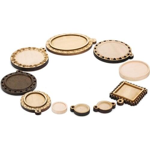 10Pcs Round Wood Oval Shape Cabochon Base Setting Brown Color Wooden Charms Pendant Tray Necklace Jewelry Making DIY