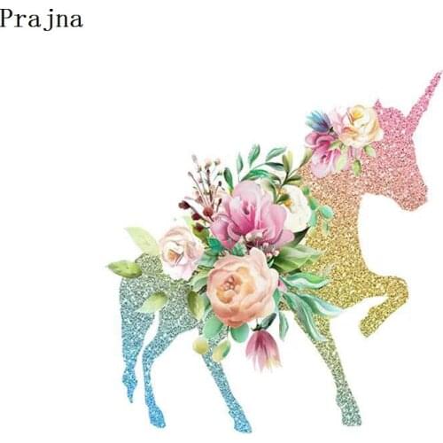 Prajna Rose Unicorn Iron On Transfers Horse Iron On Patches T-shirts Applique Hippie Clothes Wholesale Patches Flower Patch Cute