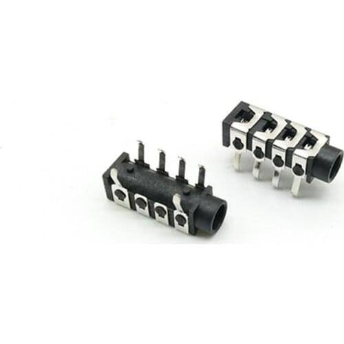 10pcs PJ-313B PJ313BPhone Jack 3.5mm 6 contacts 4 conductors stereo audio socket through hole right angle 4 poles audio plug