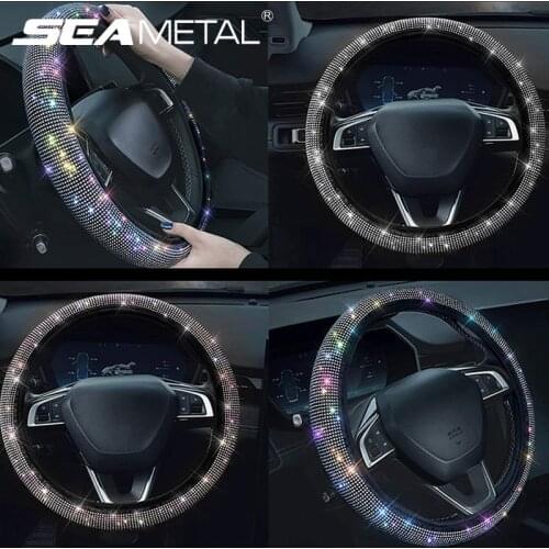 Bling-Bling Steering Wheel Cover for Girls 38CM Diamond Car Wheel Protector for Women Crystal Rhinestone Design Auto Accessories