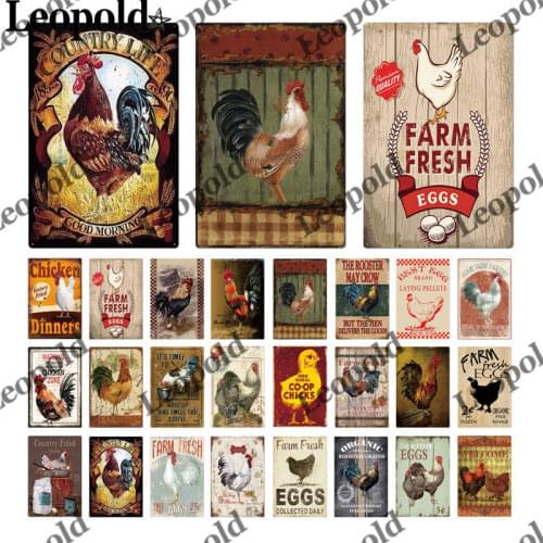 Farm Series Metal Plaque Rooster Hen Letter Slogan Combination Picture Modern Wall Art Metal Pasture Decoration