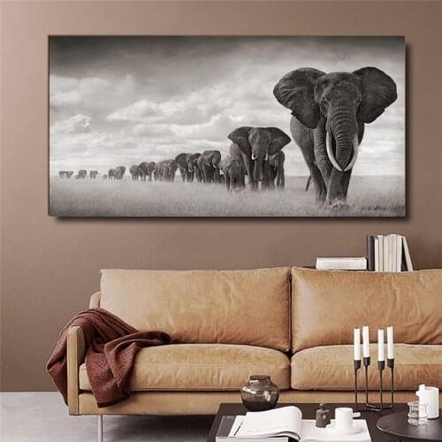 Modern Animals African Wildlife Elephant Herd Art Canvas Painting Wall Art Posters and Prints Wall Art Picture for Living Room