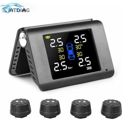 TPMS Car Tire Pressure Alarm Monitor System Real-time Display Attached to glass wireless Solar power tpms with 4 sensors