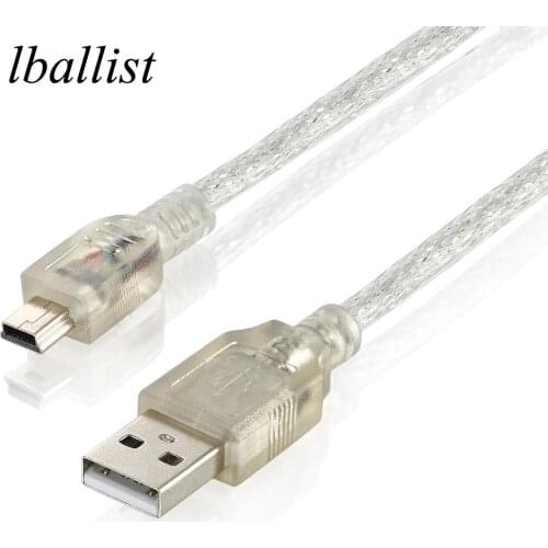 Lballist 20cm Mini 5pin USB Cable USB 2.0 Type A Male to Mini 5P Data Cable Dual Shielding(Foil+Braided) Transparent White