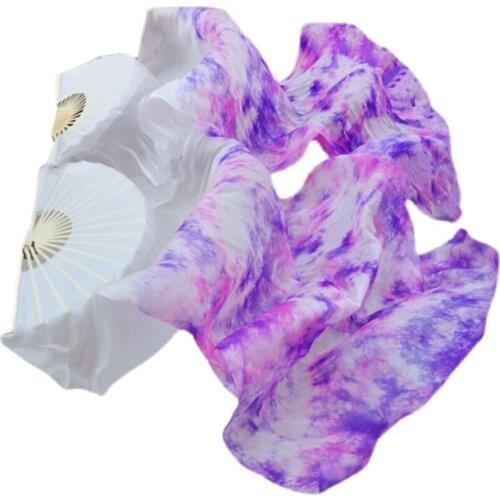 Wholesale 1 Pair Real Silk Fan Veils for Belly Dance Classic Size Bamboo Fan Veil for Dancer Stage Preformance Props Fans