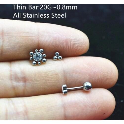 50pcs Body Piercing jewelry- 20G Thin Bar Simple Ball Gems Women/Men Earring Ear Stud Ear Helix Cartilage Bar Ear Piercing 16G