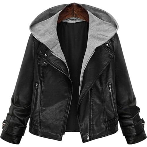 2017 WOMEN NEW AUTUMN HOODED PU LEATHER JACKET PLUS SIZE 5XL JOKER SLIM LOCOMOTIVE FEMALE COAT HIGH QUALITY HOT SALE ZL321