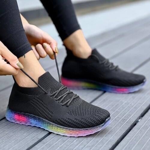 Women Sneakers 2021 Fashion Breathble Vulcanized Shoes Women Mesh Running Shoes Women Lace Up multi color shoes women white