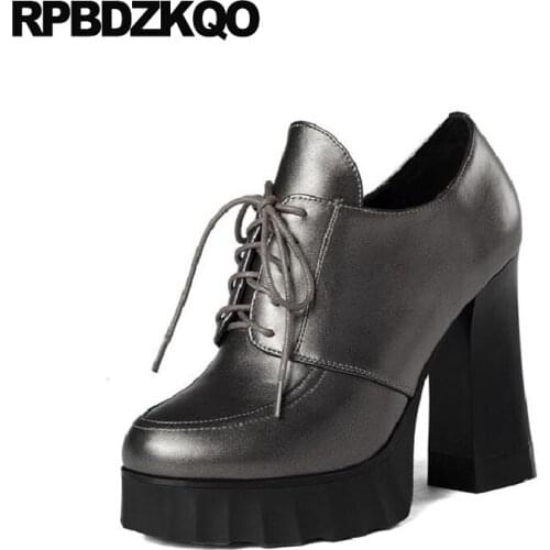 Round toe thick platform shoes fashion 2019 ladies handmade oxford pumps extreme ultra chic exotic dancer lace up high heels new