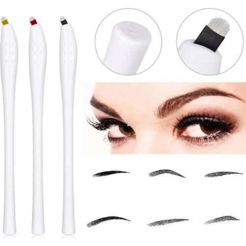 10Pcs Microblading Disposable Manual Tattoo Eyebrow Pen With 0.18mm 9/12/14/17Pin 18U Sterilize Blade For Microblade Tattoo Tool