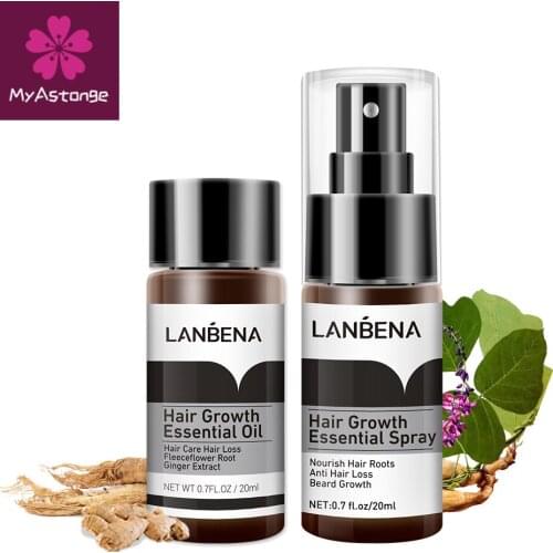 LANBENA Fast Powerful Hair Growth Essence+Spray Preventing Baldness Consolidating Anti Hair Loss Nourish Roots Hair Care 2PCS