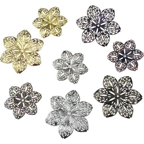 20pcs /lot 43/55mm Metal Filigree Flowers Slice Charms base Setting Jewelry DIY Components Findings 08324