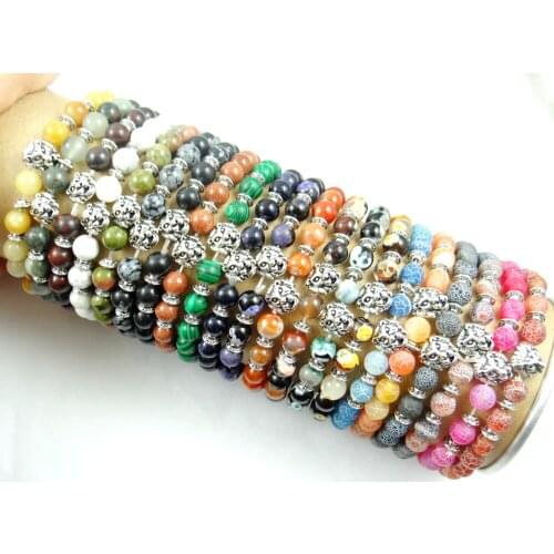 2017 Fashion Silver Lions head 8MM Natural Stone Bracelets For Women Men Tiger Eyes Agates Beaded Bracelets