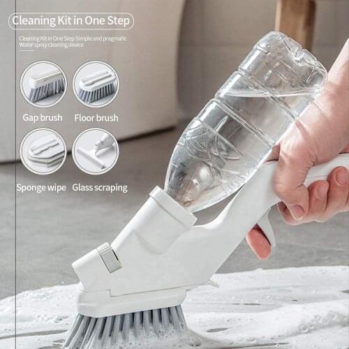 4 in 1 Multifunctional Kitchen Spray Cleaning Tools Long Handle Cleaning Brush With Removable Brush Sponge Dishwashing Brush Set