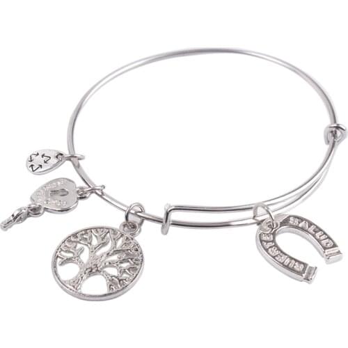 5PCS Fashion Silver Color Tone Horse Shoe Expandable Wire Bangle Bracelet #91116