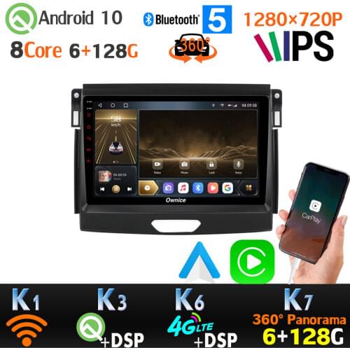 1280*720 6+128G Android 10 GPS Radio For Ford Ranger Everest Raptor Car Multimedia Player CarPlay Head Unit 360 Panoramic Camera