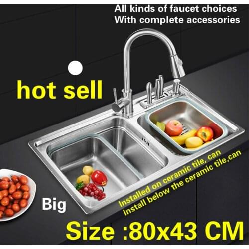 Free shipping Standard Kitchen sink big 0.8 mm double groove 304 stainless steel hot sell 80x43 CM