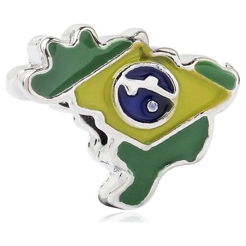 Btuamb European Luxurious Enamel Brazil Map Beads Fit Pandora Charms Bracelets & Bangles for Women Party Gift Making Jewelry