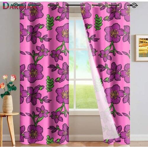 DARMIAN Pretty Pink Flower Pattern Print Block Light Window Curtain Fashion Home Decortion Living Room Bedroom Window Curtain
