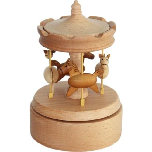 Pure hand-made wooden carousel lift wooden horse music box Valentines day wedding birthday gift creative handicraft lettering