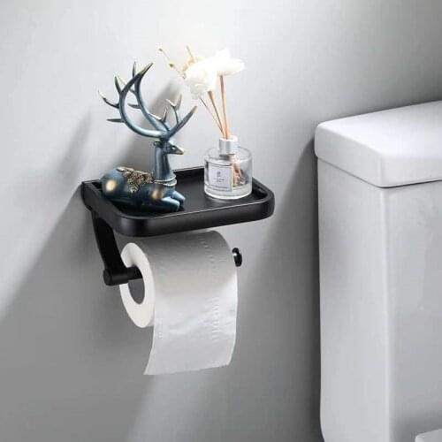 Toilet Paper Holder Aluminium Black Roll Paper Holder Toilet Paper Bracket Shelf Hooks Bathroom Accessories