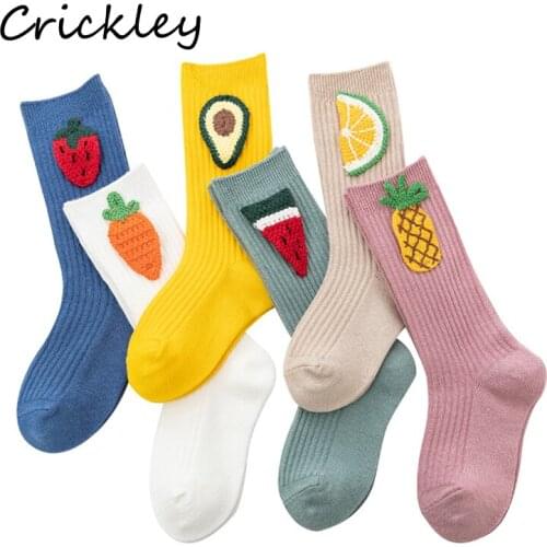 Children Girls Socks Cute Cartoon Fruits Knitted Pattern Socks for 2-9 Years Fashion Kids Girls Solid Cotton Breathable Socks
