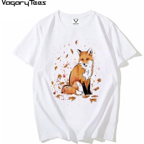 Fox Autumn Watercolor T shirt casual tshirt homme O neck streetwear man t-shirt boys clothes anime summer top tees