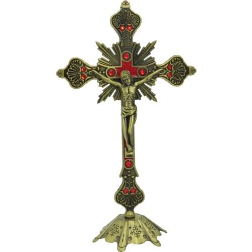 Hankroi 13 Inch Metal Standing Crucifix Cross