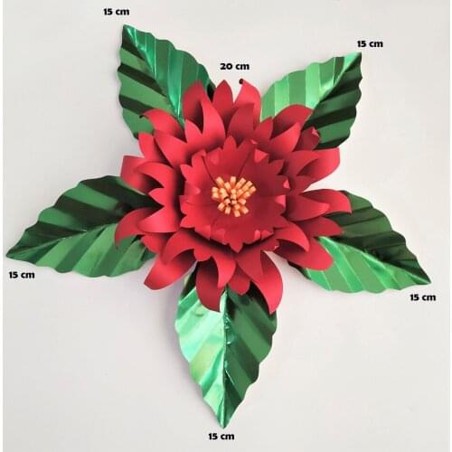 Red Artificial Flowers With Green Leaves Fleurs Artificielles Backdrop DIY Giant Paper Flowers Party Decor Christmas Xmas Deco
